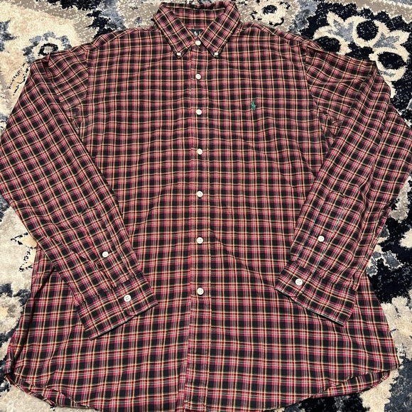 Ralph Lauren Other - Ralph Lauren Red Plaid Long Sleeve Button Up Down Shirt Green Pony Size Large